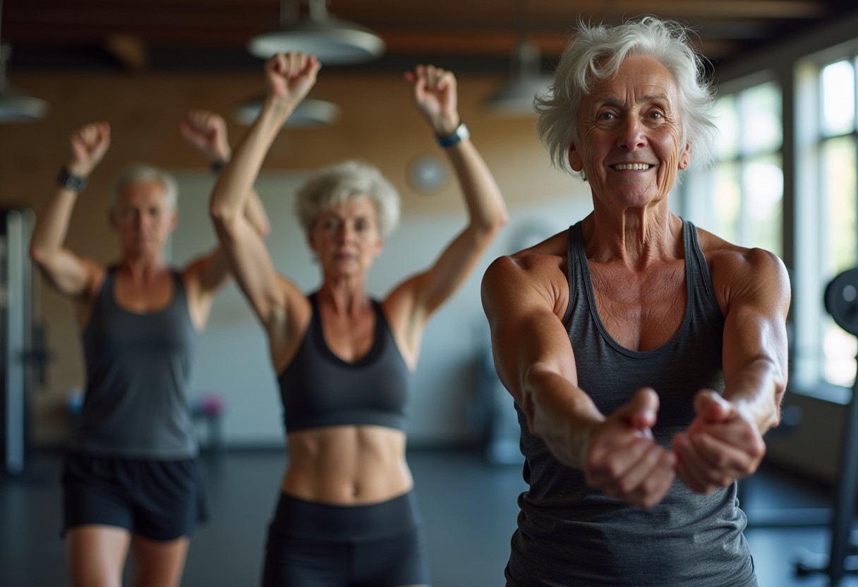 Възрастна жена прави упражнения със съпротива